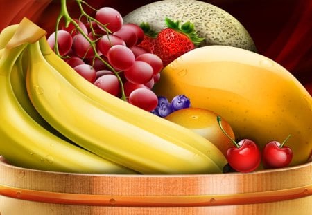 Fresh Fruits - grapes, banana, melon, papaya