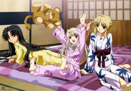 Sleep Over - saber, rin, anime, illyasviel, fate stay night