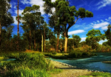 new eden hdr - sky, forest, hdr, river