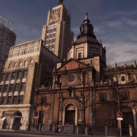 beautiful church on an empty city street hdr