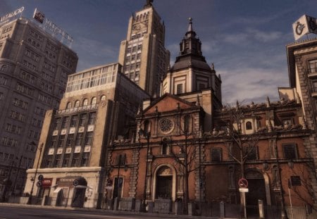 beautiful church on an empty city street hdr - street, empty, church, city, hdr