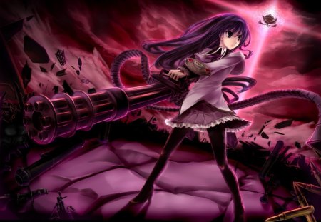 Anime - mahou shoujo madoka, akemi homura, anime, gattling gun, shield