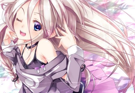 Vocaloid - fun, anime, play, vocaloid, dress, long hair, music, blond, abstract, girl, brown hair, love, fantasy, smile, miku, huge, cute, sexy, song