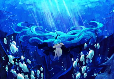 Deep Sea Girl - miku, sea, vocaloid, blue