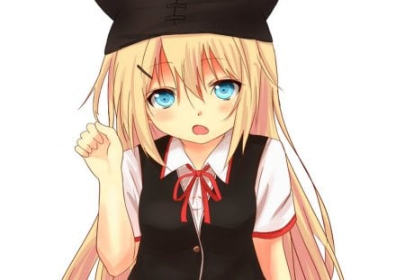 Kudrov Moka - neko, girl, blue eyes, long hair, kudrov moka, blonde hair, anime, sweet, blush, cute