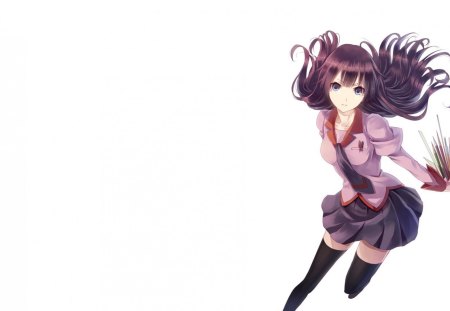 Bakemonogatari - Cute, Purple, Skirt, Anime, Hair, Girl, School, Bakemonogatari, Pencis, Uniform, Scissors