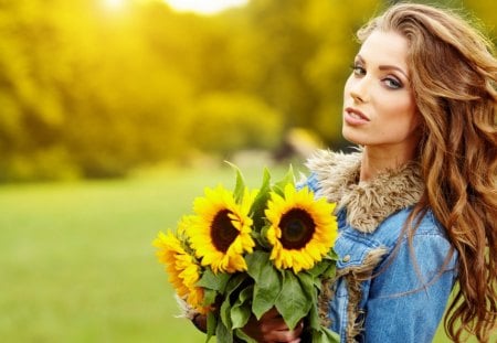 *** Beauty and sunflowers *** - beauty, nature, sunflowers, girl, sun, flowers, flower