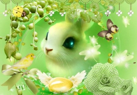 Green Easter - easter, bird, green, butterfly, egg, bunny