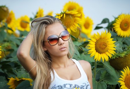 *** Sunflowers and beauty *** - beauty, nature, sunflowers, girl, sun, flowers, flower