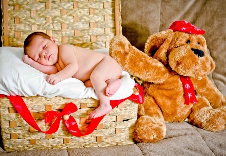 *** Sleeping child with a teddy bear *** - bebe, people, bear, child, sleepy, teddy