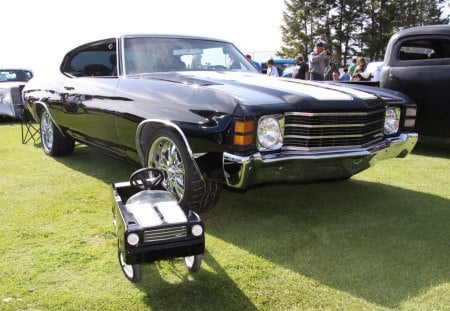 1971 Chevy Chevelle - nickel, black, tires, headlights, chrome, Chevrolet