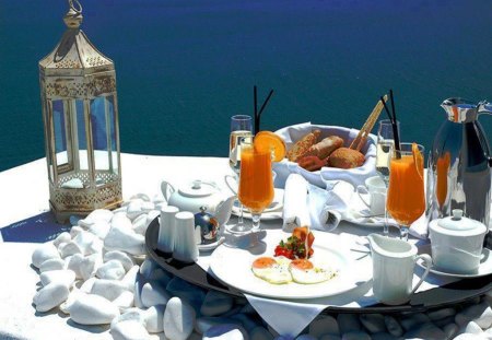 Good Morning - eggs, drink, glass, breakfast, tea, nice view, cup