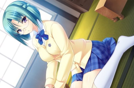 Uesugi Chihaya - uesugi chihaya, kamidere, anime, anime school girl, blue, animegirl