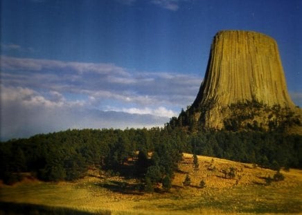 Devils Tower National Monument, Wyoming - national park, clouds, mountain, sky