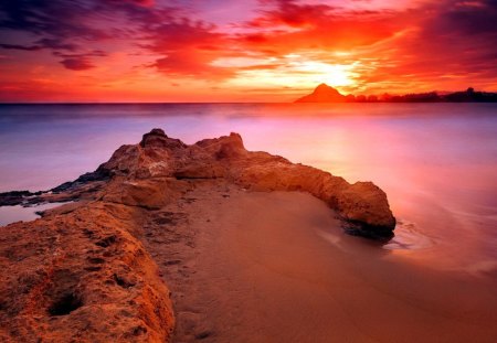 Amazing sunset - nice, ocean, sky, colorful, water, shore, sunset, lovely, rocks, amazing, pretty, reflection, beautiful, sea, sunrise