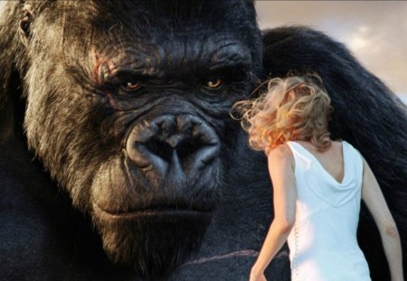 King Kong - actres, girl, blonde hair, monkey, King Kong, white dress, Naomi Watts, animal, woman, movie