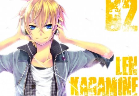 Kagamine Len - Cute, Vocaloid, Boy, Music, Blonde Hair, Blue Eyes, Headphones, Kagamine Len, Short Hair