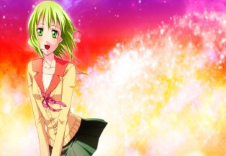 Gumi Megpoid - Cute, Vocaloid, Sweet, Music, Green Hair, Green Eyes, Girl, Gumi Megpoid, Short Hair, Colorful, School Uniform