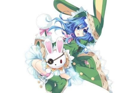 Date a Live - pretty, beautiful, dress, girl, lovely, bunny, green, blue hair, plushie