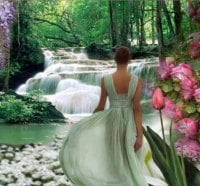 Lady Flowers And Waterfall