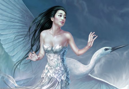 Fantasy Women - bird, fantasy, big, beautiful, girl, nice, beauty, cool