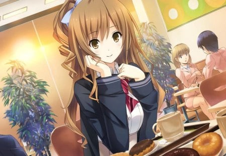 Haruhino Misaki - school uniform, girl, game, food, cute, cg