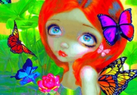 Big eyes - flowers, pretty, eyes, butterflies