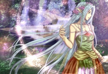 Fairy - hot, magic, wings, anime girl, elegant, petals, sexy, loom, light, long hair, divine, floral, beautiful, sweet, fairy, dress, beauty, female, fantasy, gorgeous, pretty, anime, cute, yellow eyes, girl, magical, gown, lovely, sublime, wing, blossom, green hair, flower