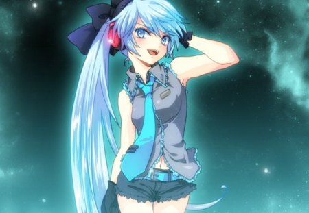 Miku - headphone, anime, vocaloid, kawaii, female, hatsune miku, long hair, superstar, blue hair, ribbon, blue eyes, idol, anime girl, hot, singer, girl, miku, diva, cute, aqua hair, sexy, vocaloids