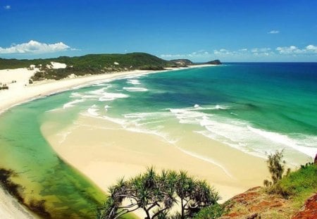 Beach - mountains, vegetation, green water, beautiful view, beach, beautiful colors