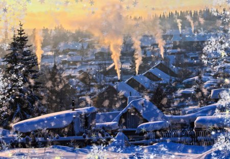 Snowy Winter Town - nature, cityscapes, towns, snow, winter