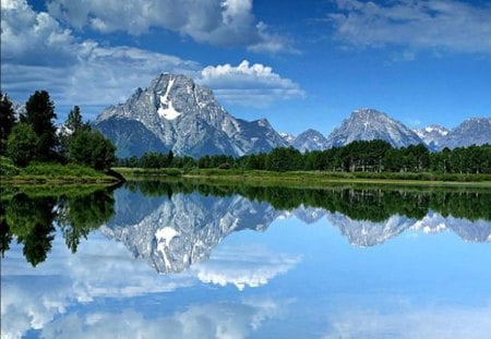 Peaceful Reflection - mountains, lake, beautiful sky, reflection