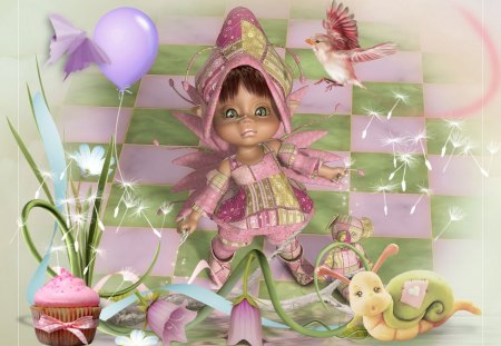 Freedom - kid, girly, freedom, fairy, flower, pink, snail