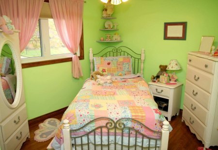 Pastel Bedroom - love, design, pastel colors, lovely, luxury, home, children, forever, pink, girly, stylish, green, bedroom, sweet