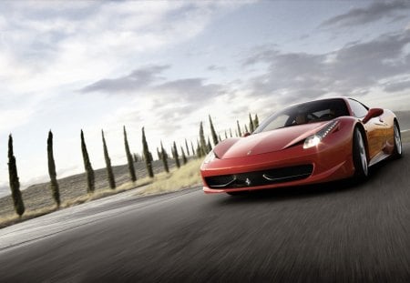 ferrari-on-road - sky, ferrari, speed, road