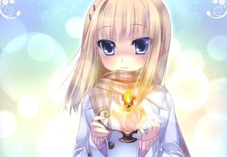 Magic Light - pretty, anime, kawaii, magic, female, blonde, lamp, light, adore, magical, short hair, blue eyes, anime girl, girl, blonde hair, sweet, fantasy, cute, adorable