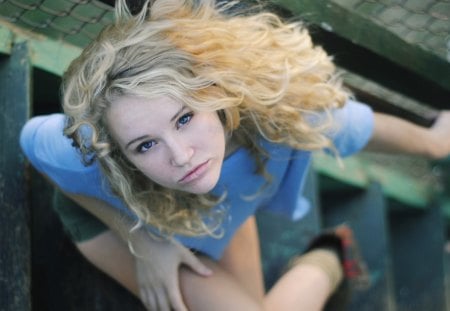 girl_on_outside_stairs - blonde, girls, stairs, outside