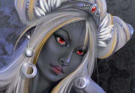 â˜…Supernatural Beingsâ˜… - woman, girls, lips, female, magic, hair, eyes, fantasy, creative pre-made, face, red eyes, earrings, 3d and cg, warrior, lovely, love four seasons, weird things people wear, beautiful, white hair