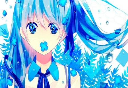 Diamond Miku - hatsune miku, girl, music, long hair, diamond, blue hair, vocaloid, blue, sweet, flowers, cute