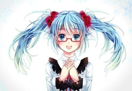 Hatsune Miku - hatsune miku, glasses, girl, blue eyes, music, long hair, blue hair, vocaloid, sweet, smile, cute, happy