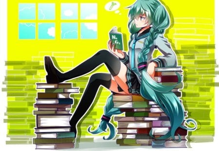 Everyone Likes A Good Book.... :) - Cute, Vocaloid, Sweet, Reading Book, Music, Hatsune Miku, Blue Eyes, Girl, Long Hair, Books, Blue Hair