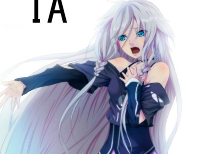 Ia - girl, blue eyes, long hair, song, music, white, open muoth, vocaloid, sweet, silver hair, cute, sing, ia