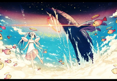 Fantasia - hatsune, whale, angel, vocaloid, miku