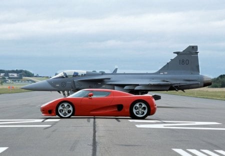 fighter plane vs koenigsegg - plane, fighter, cars, koenigsegg