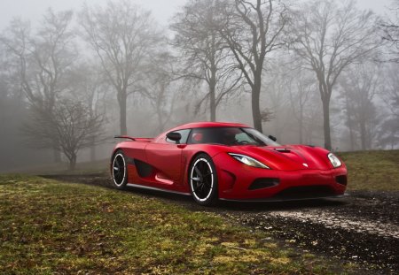 koenigsegg agera - red, forest, cars, koenigsegg