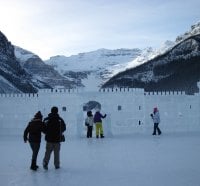 Ice blocks on the frozen lake Louise Alberta