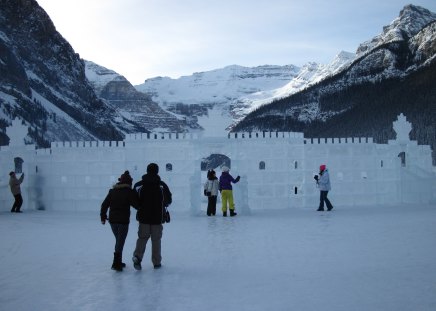 Ice blocks on the frozen lake Louise Alberta