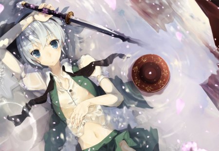 Konpaku Youmu - konpaku youmu, touhou, girl, game, blue eyes, katana