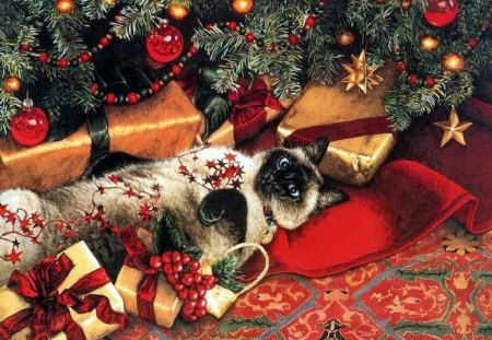 Cat - christmas, art, kitten, cat