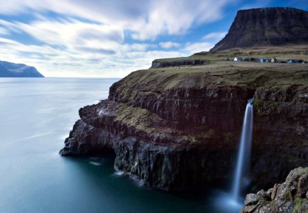 Faroe Island Waterfall - Island, Lake, Rocks, Waterfall